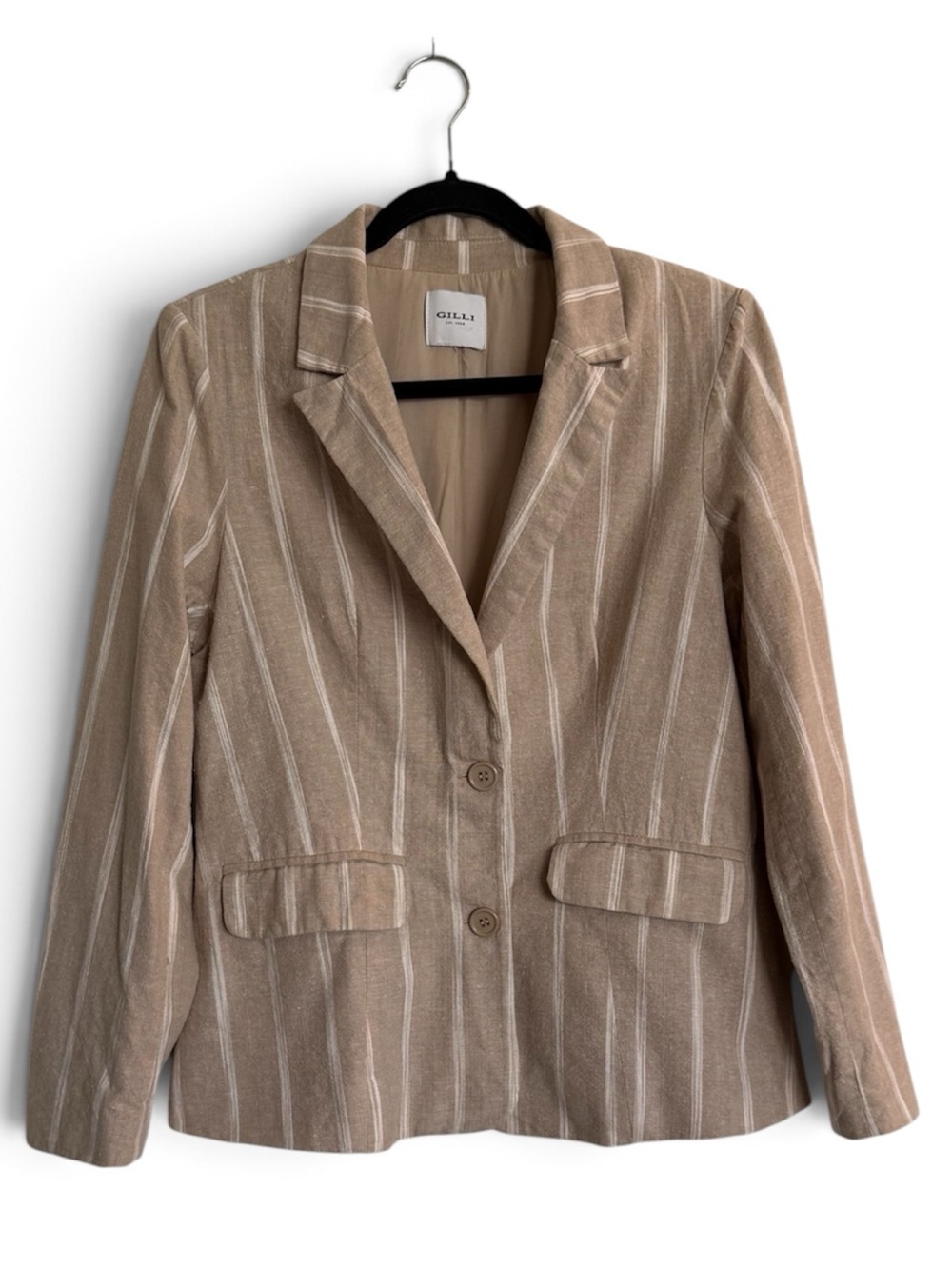 GILLI Linen Cotton Blend Striped Blazer Beige Tan Cream Size Small EUC